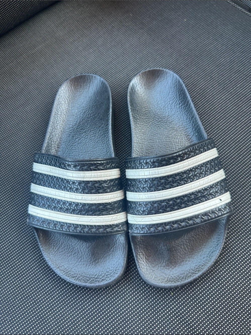 Adidas Black Slide Sandals with White Stripes